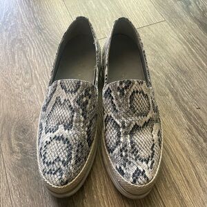 Donald J. Pliner Snake Print Slip-On Loafers in Black and Cream